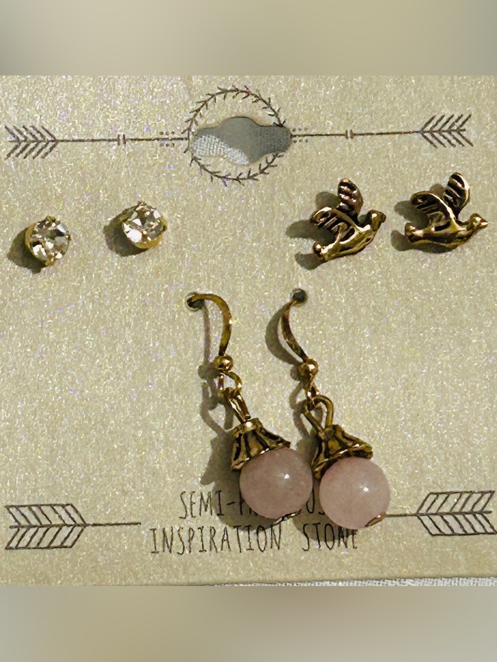 Semi-Precious Inspiration Stone 3 pairs earrings
